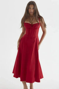 Esmae | Corset Midi Dress in Red Linsay