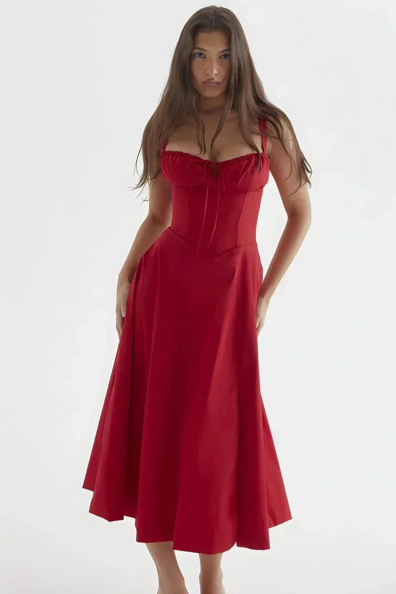Esmae | Corset Midi Dress in Red Linsay