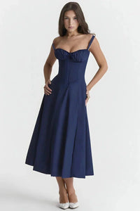 Esmae | Corset Midi Dress in Navy Blue Linsay
