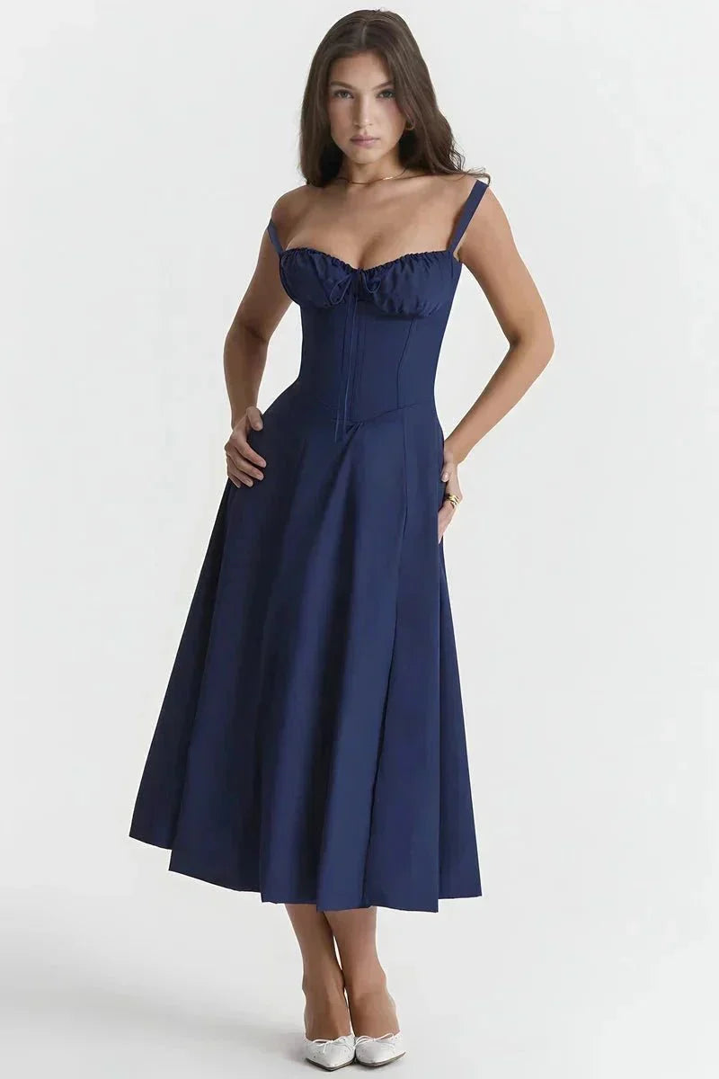 Esmae | Corset Midi Dress in Navy Blue Linsay