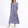 Evelyn | Women's Floral Midi Fall Wedding Guest Dress V-Neck Three-Quarter Sleeve