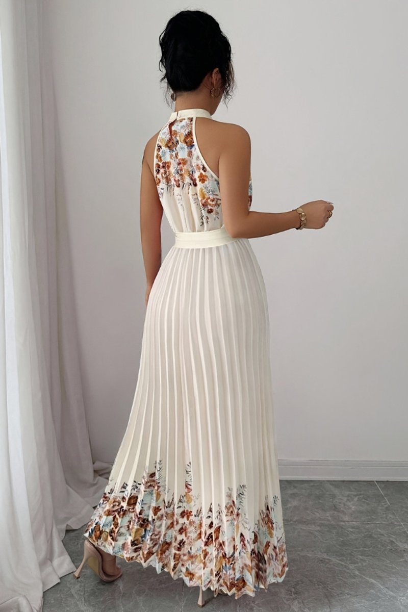 Madison | Women's Floral Pleated Halter Evening Gown Midi Dress