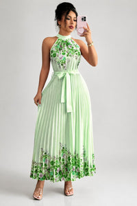 Madison | Women's Floral Pleated Halter Evening Gown Midi Dress