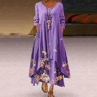 Sophie | Women's Floral Print Long-Sleeve Loose A-Line Maxi Dress