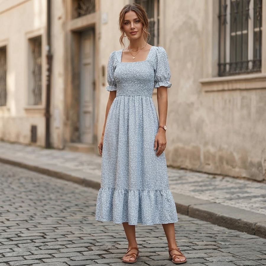 ALORA | SQUARE NECK MIDI DRESS