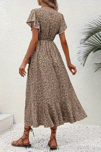 Aria | Women's Floral Wrap Midi Evening Gown Short-Sleeve V-Neck Dress