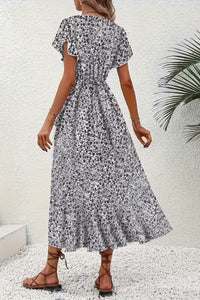 Aria | Women's Floral Wrap Midi Evening Gown Short-Sleeve V-Neck Dress
