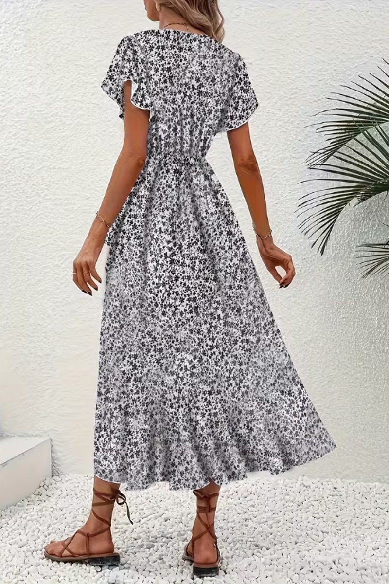 Aria | Women's Floral Wrap Midi Evening Gown Short-Sleeve V-Neck Dress