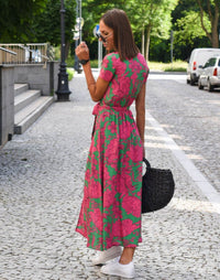 Phoebe | Women's Floral Wrap V-Neck Tie-Waist Cotton Midi Dress