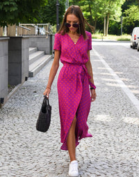 Phoebe | Women's Floral Wrap V-Neck Tie-Waist Cotton Midi Dress