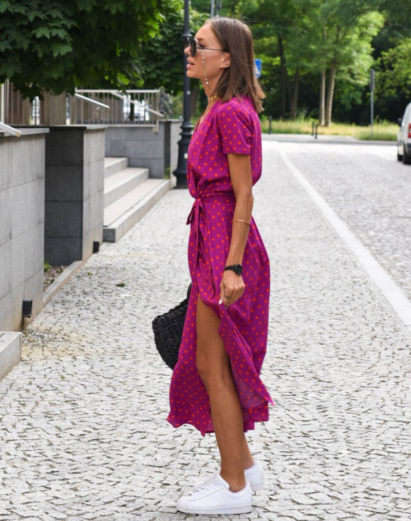 Phoebe | Women's Floral Wrap V-Neck Tie-Waist Cotton Midi Dress