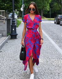 Phoebe | Women's Floral Wrap V-Neck Tie-Waist Cotton Midi Dress