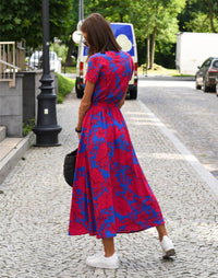 Phoebe | Women's Floral Wrap V-Neck Tie-Waist Cotton Midi Dress