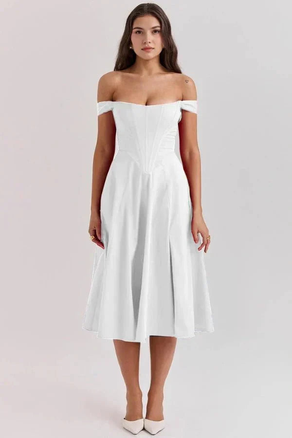 Coralie | Off Shoulder Midi Dress in White