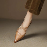 Scarlett | Women's Genuine Leather Cross-Strap Pointed-Toe Mules