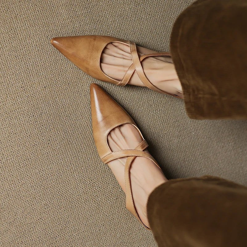 Scarlett | Women's Genuine Leather Cross-Strap Pointed-Toe Mules