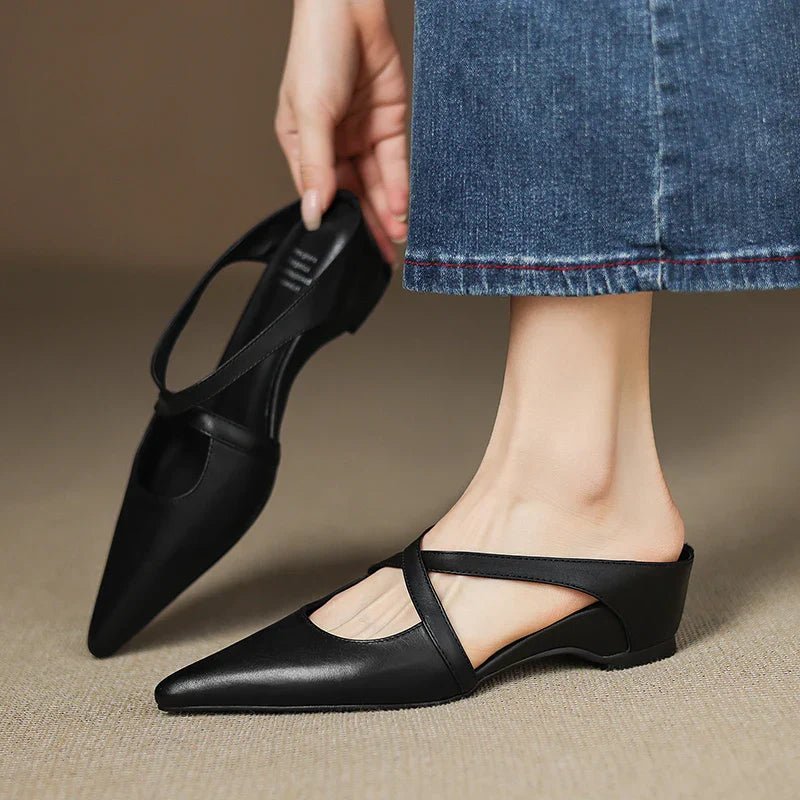Scarlett | Women's Genuine Leather Cross-Strap Pointed-Toe Mules