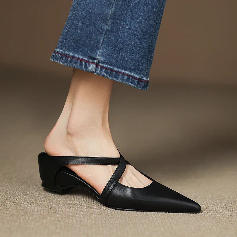 Scarlett | Women's Genuine Leather Cross-Strap Pointed-Toe Mules