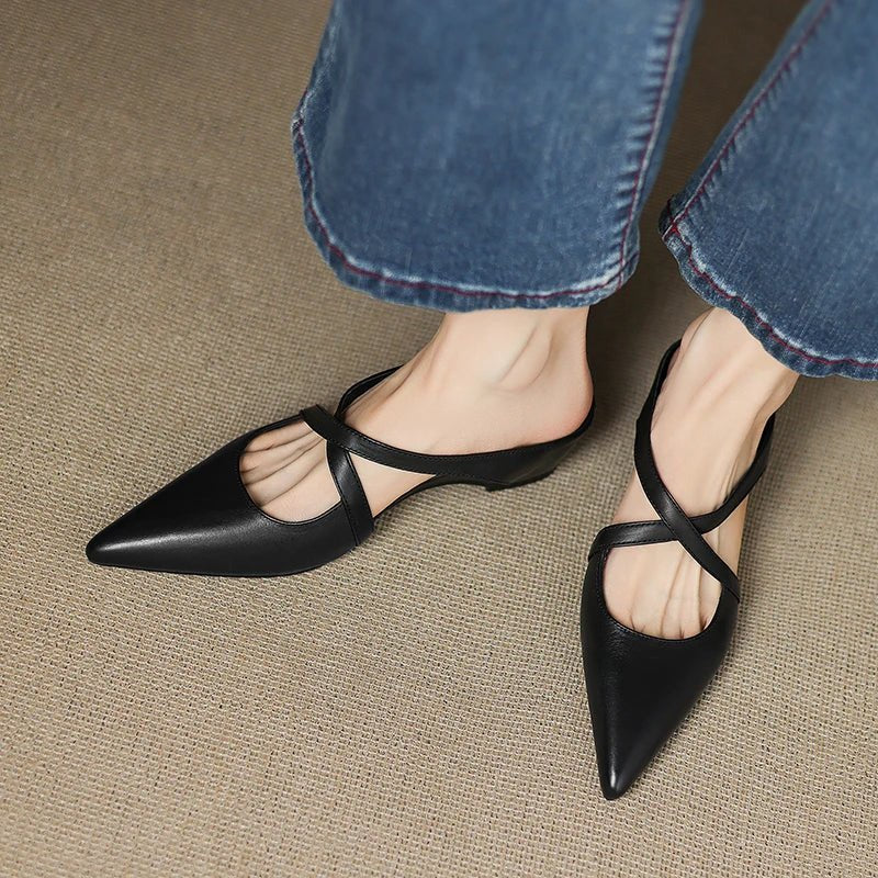 Scarlett | Women's Genuine Leather Cross-Strap Pointed-Toe Mules
