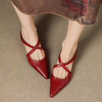 Scarlett | Women's Genuine Leather Cross-Strap Pointed-Toe Mules
