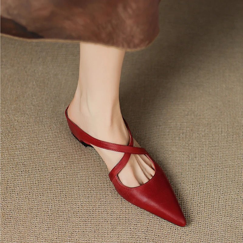Scarlett | Women's Genuine Leather Cross-Strap Pointed-Toe Mules