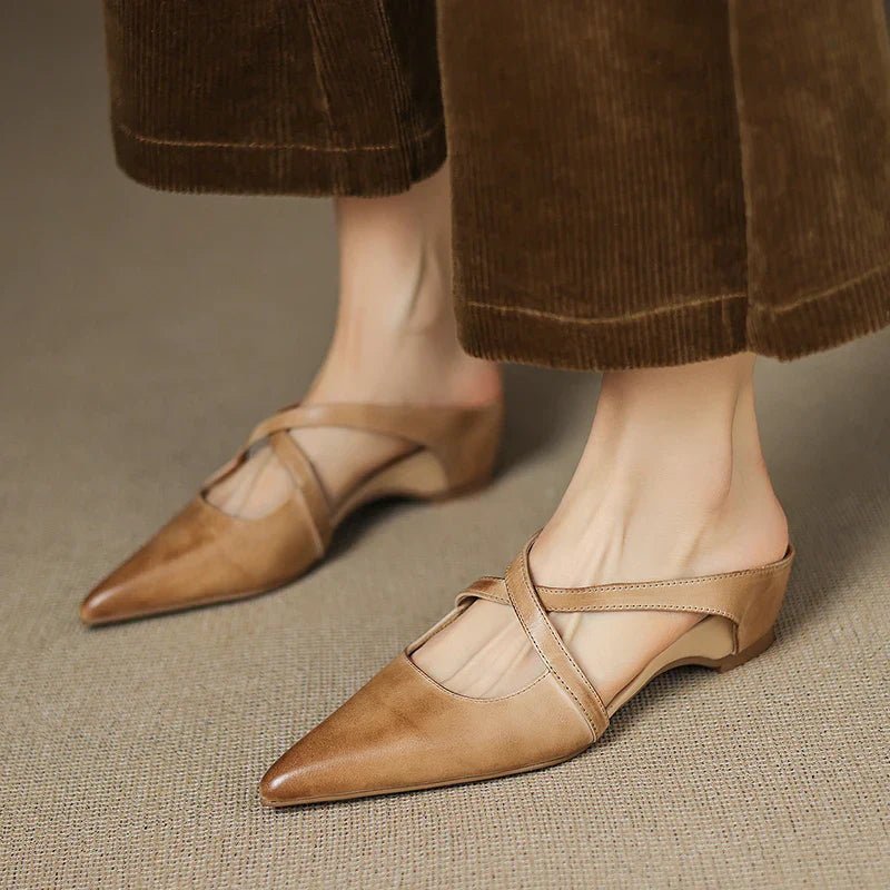 Scarlett | Women's Genuine Leather Cross-Strap Pointed-Toe Mules
