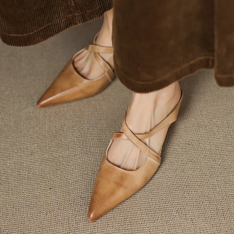 Scarlett | Women's Genuine Leather Cross-Strap Pointed-Toe Mules