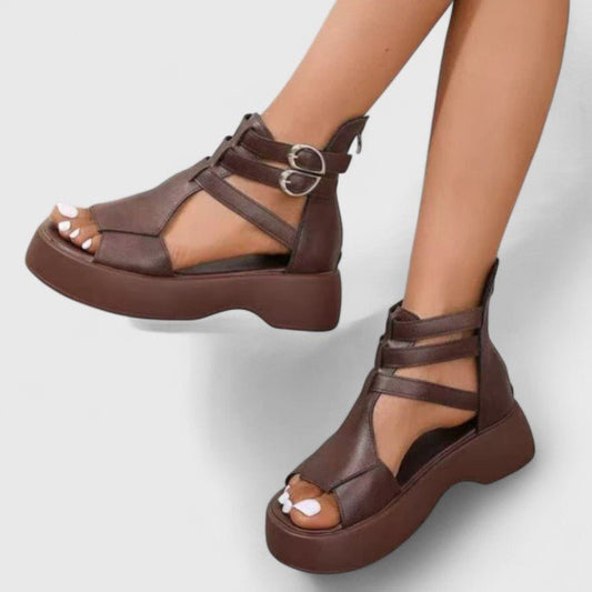Grace | Women's Gladiator Platform Sandals Double-Buckle Ankle-Strap Open-Toe