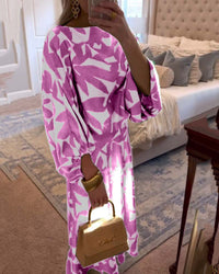 Florence | Women's Green Leaf Print Lantern Sleeve Two-Piece Set