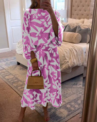 Florence | Women's Green Leaf Print Lantern Sleeve Two-Piece Set