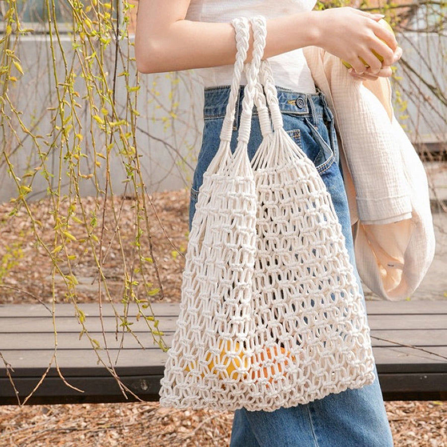 Evelyn | Women's Handwoven Macrame Cotton Mesh Market Tote Bag