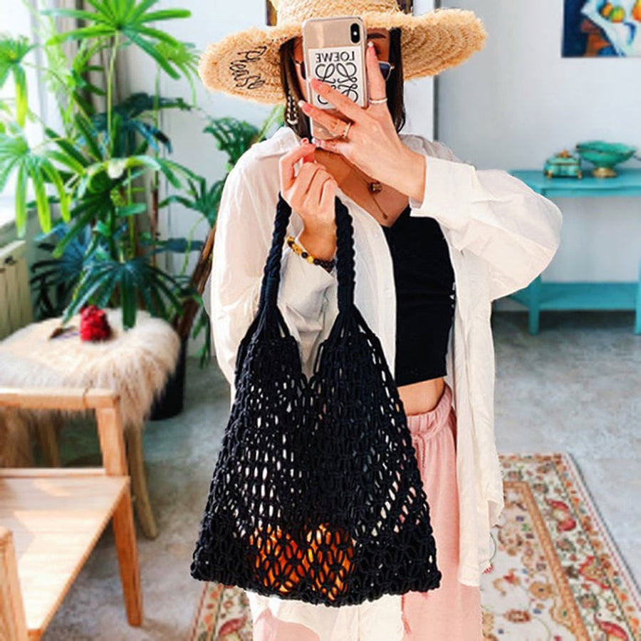 Evelyn | Women's Handwoven Macrame Cotton Mesh Market Tote Bag