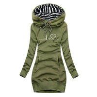 Sienna | Women's Heartbeat Print Hooded Long Sleeve Dress Jumper