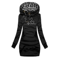 Sienna | Women's Heartbeat Print Hooded Long Sleeve Dress Jumper