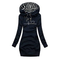 Sienna | Women's Heartbeat Print Hooded Long Sleeve Dress Jumper