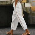 Phoebe | Women's High-Waist Tapered Linen-Look Button-Detail Trousers