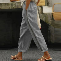 Phoebe | Women's High-Waist Tapered Linen-Look Button-Detail Trousers