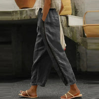 Phoebe | Women's High-Waist Tapered Linen-Look Button-Detail Trousers