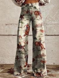 Sienna | Women's High-Waist Western Print Wide-Leg Denim Trousers