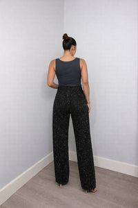 Sophie | Women's High-Waist Wide-Leg Glitter Denim Jeans