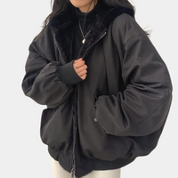Women's Hooded Jacket with Plush-Lined Hood and Zip-Front Closure
