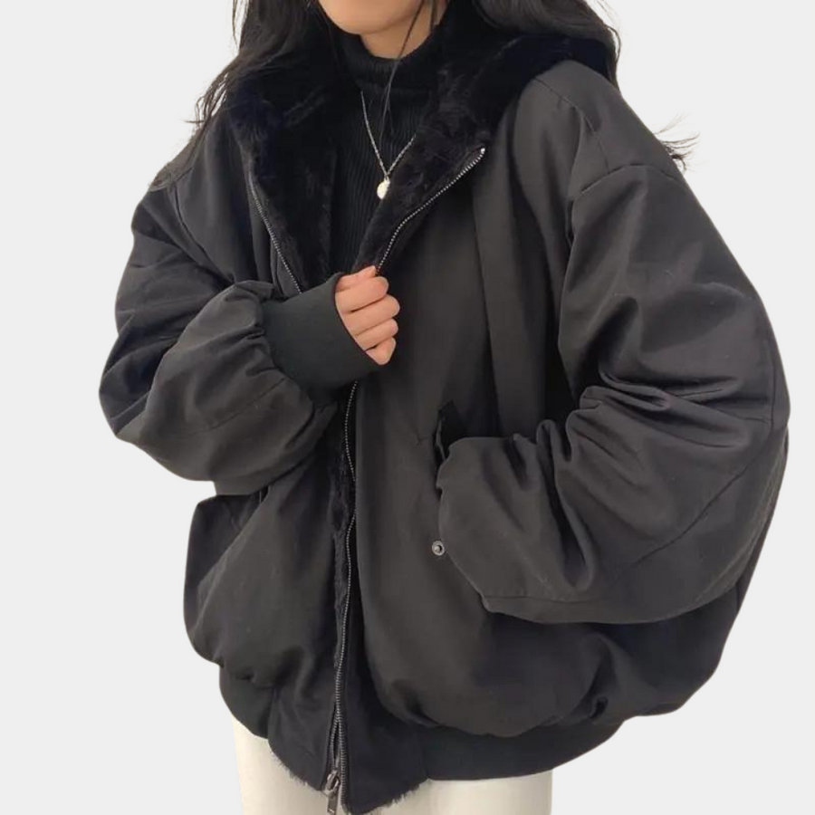 Women's Hooded Jacket with Plush-Lined Hood and Zip-Front Closure