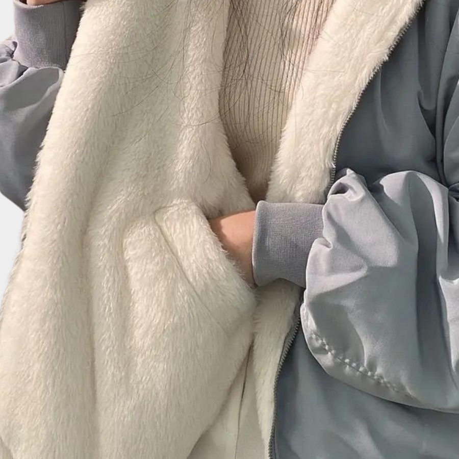 Women's Hooded Jacket with Plush-Lined Hood and Zip-Front Closure