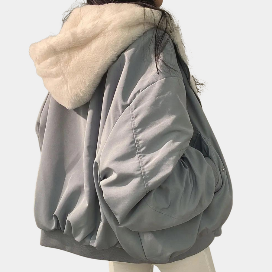 Women's Hooded Jacket with Plush-Lined Hood and Zip-Front Closure