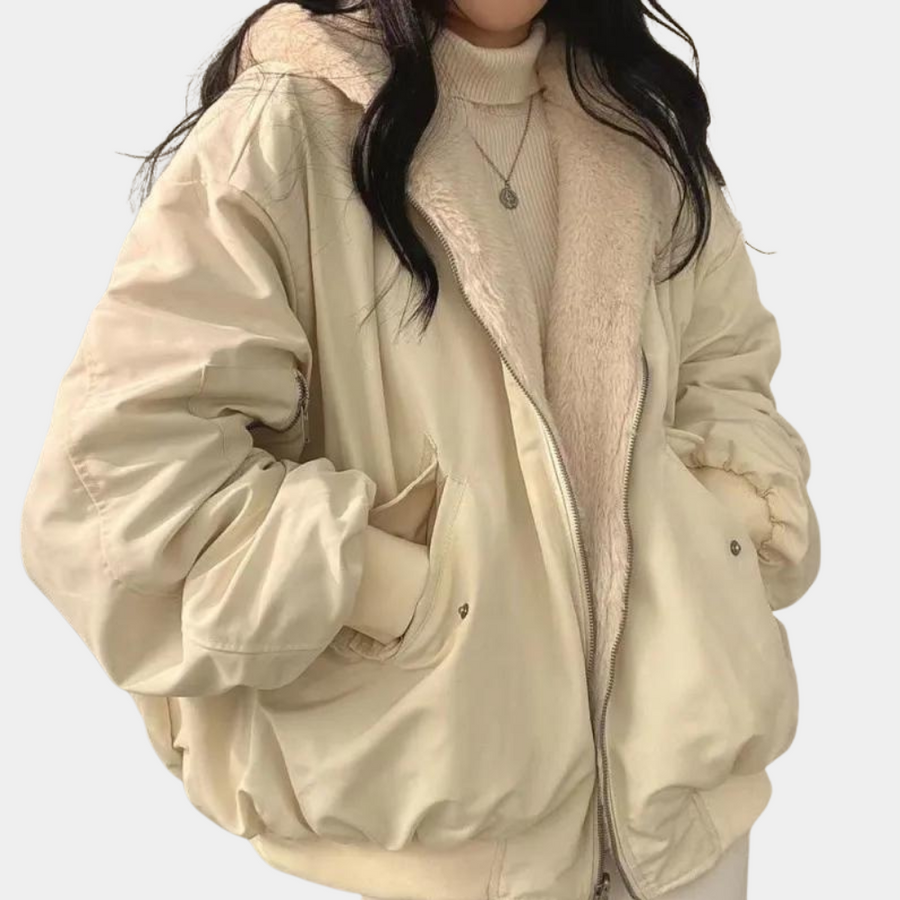 Women's Hooded Jacket with Plush-Lined Hood and Zip-Front Closure