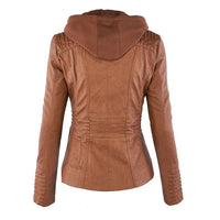 Women's Hooded Zip-Front Jacket with Multiple Zip Pockets and Drawstring Hood