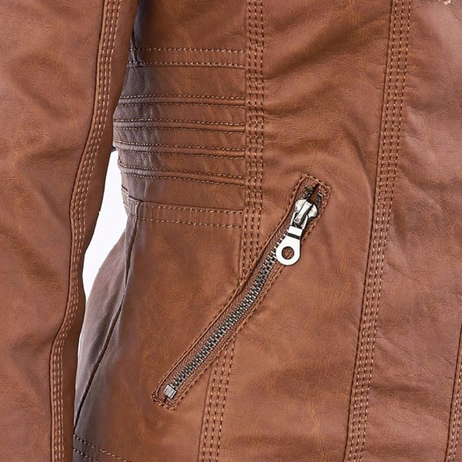 Women's Hooded Zip-Front Jacket with Multiple Zip Pockets and Drawstring Hood