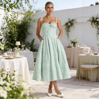 Evelyn | Women's Jacquard Sweetheart Corset Midi Cocktail Dress