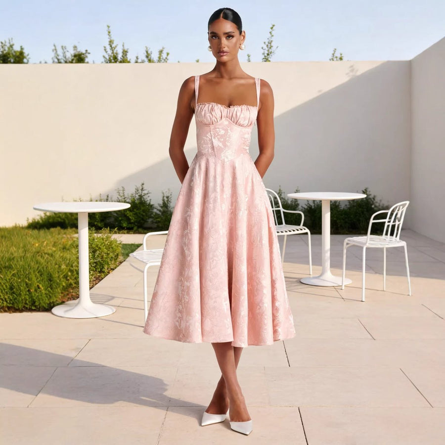 Evelyn | Women's Jacquard Sweetheart Corset Midi Cocktail Dress