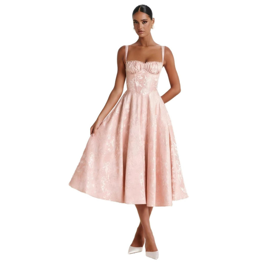 Evelyn | Women's Jacquard Sweetheart Corset Midi Cocktail Dress